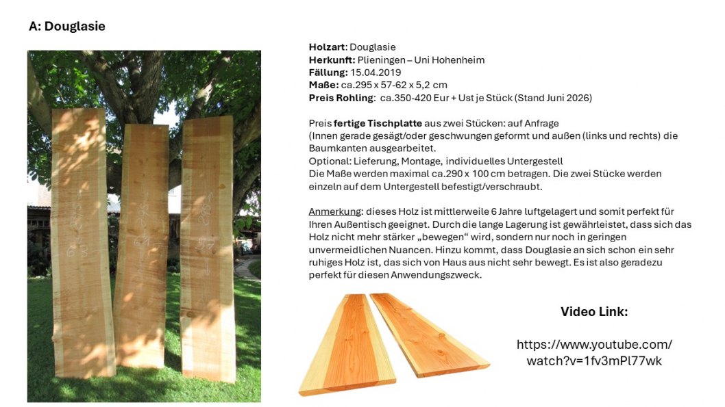 Douglasien Holz für Gartentisch