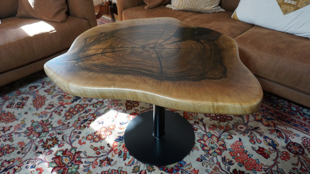 walnut cookie coffee table with resin