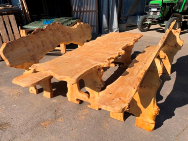Bench set made of burl poplar